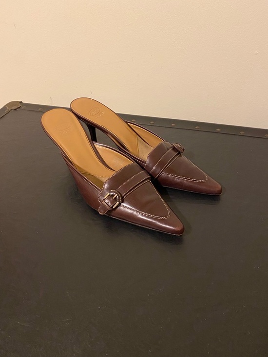 Joan & David Shoes - Joan & David Brown Pointed-Toe Buckle Mules Slip-on 3” Heels